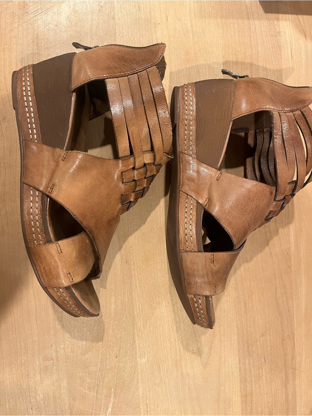 Antelope Cognac Braided Leather Wedge Sandals